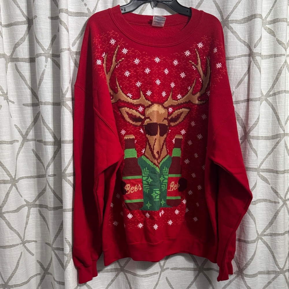 Red Holiday Reindeer Crewneck Sweater - Men's